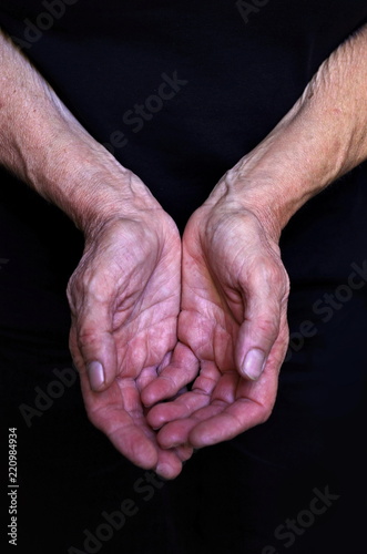 person hands begging for food or help-Beggar and poverty concept, poor people, retirement pension 