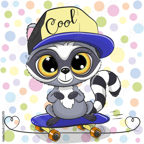 Cute Cartoon Raccoon with a skateboard