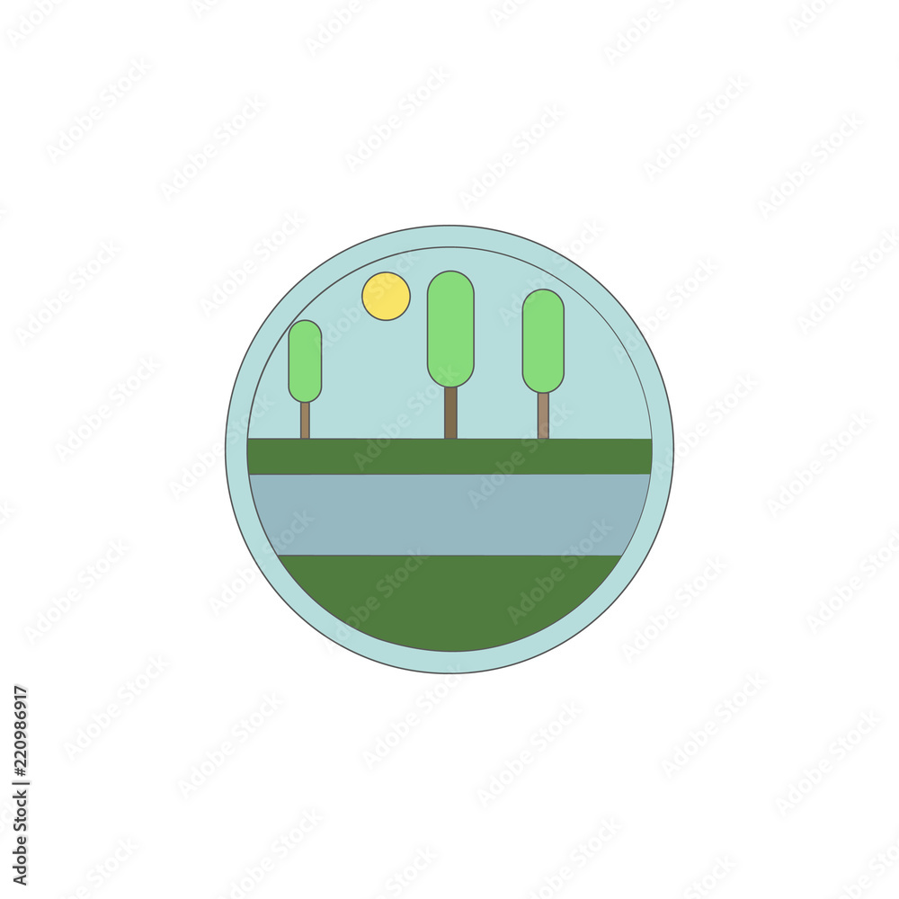 Fototapeta premium Stream colored in circle icon. Element of colored landscape in circle icon for mobile concept and web apps. Colored Stream can be used for web and mobile