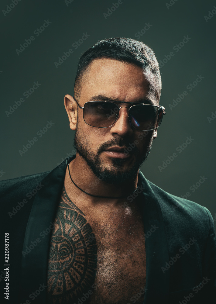 American man. Sexy brutal man in glasses. Stylish man - casual clothing and  eyeglasses. Glasses for man. Protect eyeglasses. Stock Photo | Adobe Stock