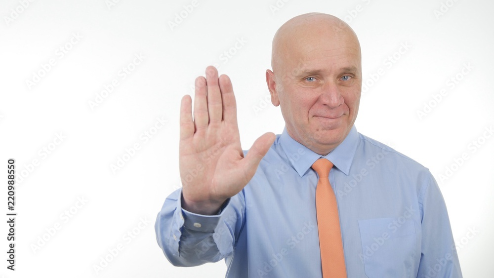 Happy Businessman Image Make Stop Hand Gestures Happy Businessman Image Make Stop Hand Gestures