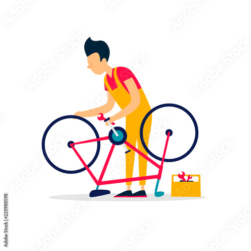 Bicycle Repair. Flat style vector illustration.