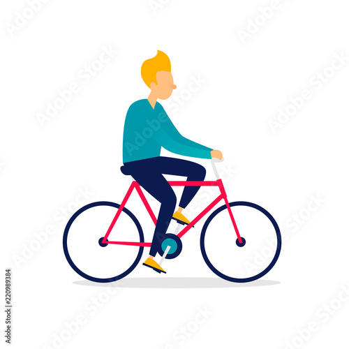 Man is riding a bicycle. Flat illustration isolated on white background.