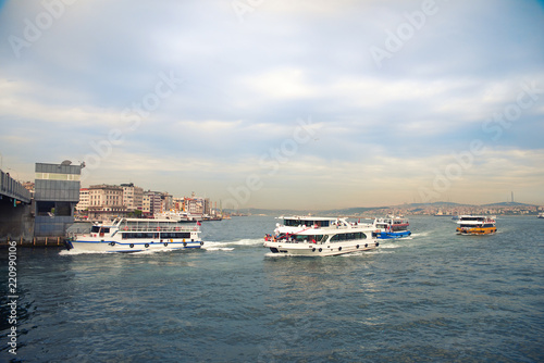 Passenger ships in the Bosphorus Strait, Istanbul, Turkey