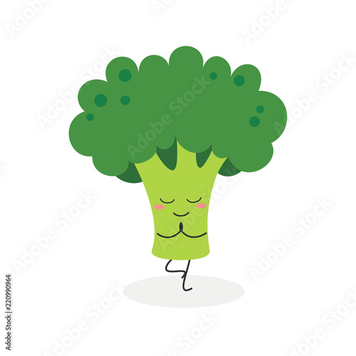 Funny cartoon broccoli practicing yoga