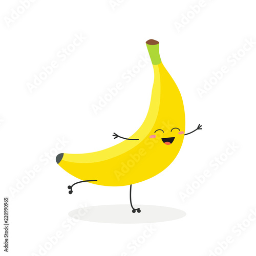 Vector illustration of happy cartoon banana rollerblading