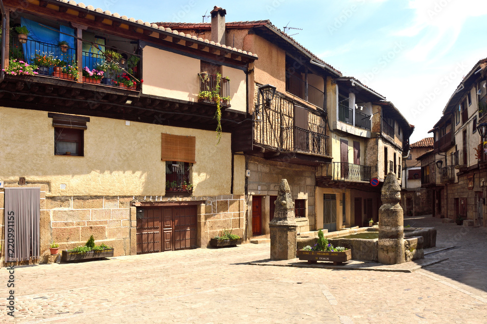 Main square of  San Martin del Castanar; Sierra de Francia Nature Reserve; Salamanca province; Castilla Leon; Spain