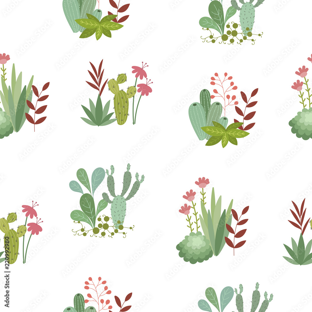 Naklejka premium Vector seamless pattern with cute house plants. Gardening.