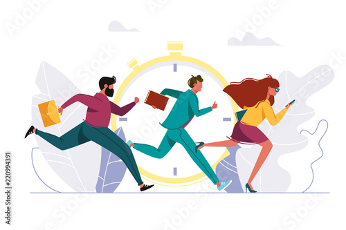 People rushing to work, running person.