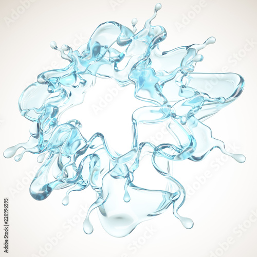 A blue splash of water. 3d illustration, 3d rendering.
