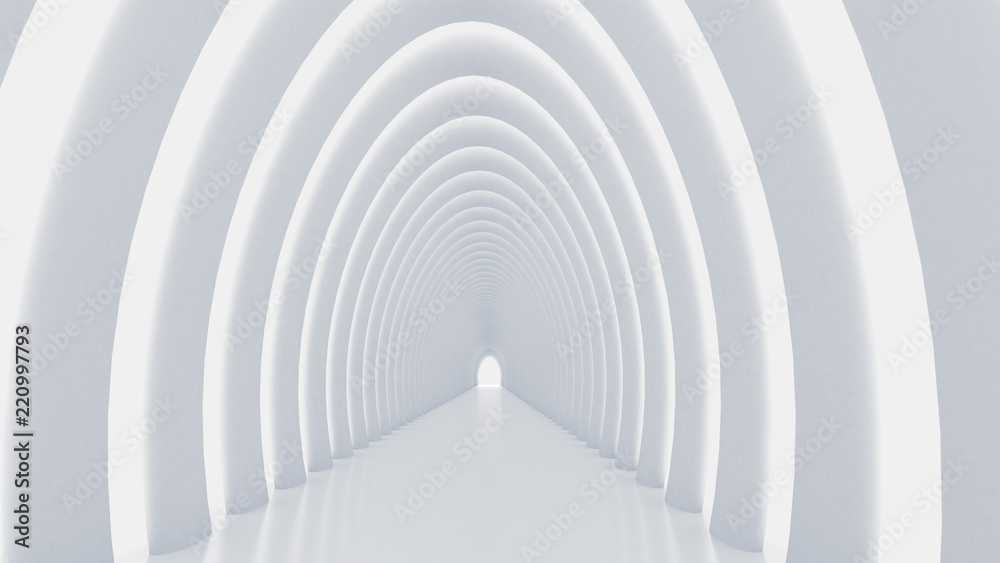 Fototapeta premium Biały tunel i światło. Ilustracja 3D, renderowania 3d.