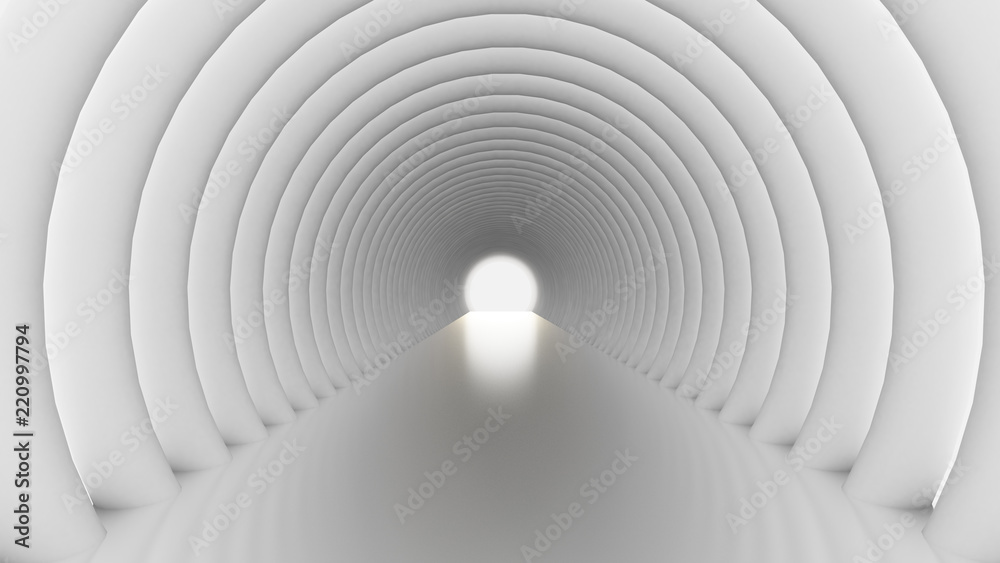 White tunnel and light. 3d illustration, 3d rendering. White tunnel and light. 3d illustration, 3d rendering.