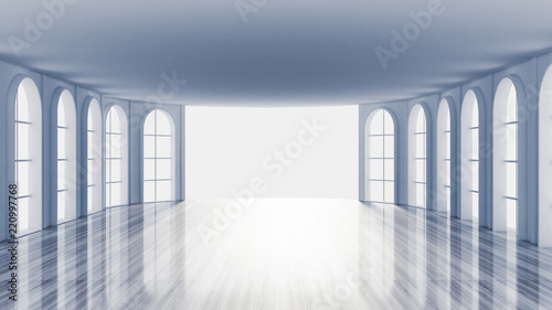 Fototapeta Naklejka Na Ścianę i Meble -  White empty interior, white room with windows, background. 3d illustration, 3d rendering.