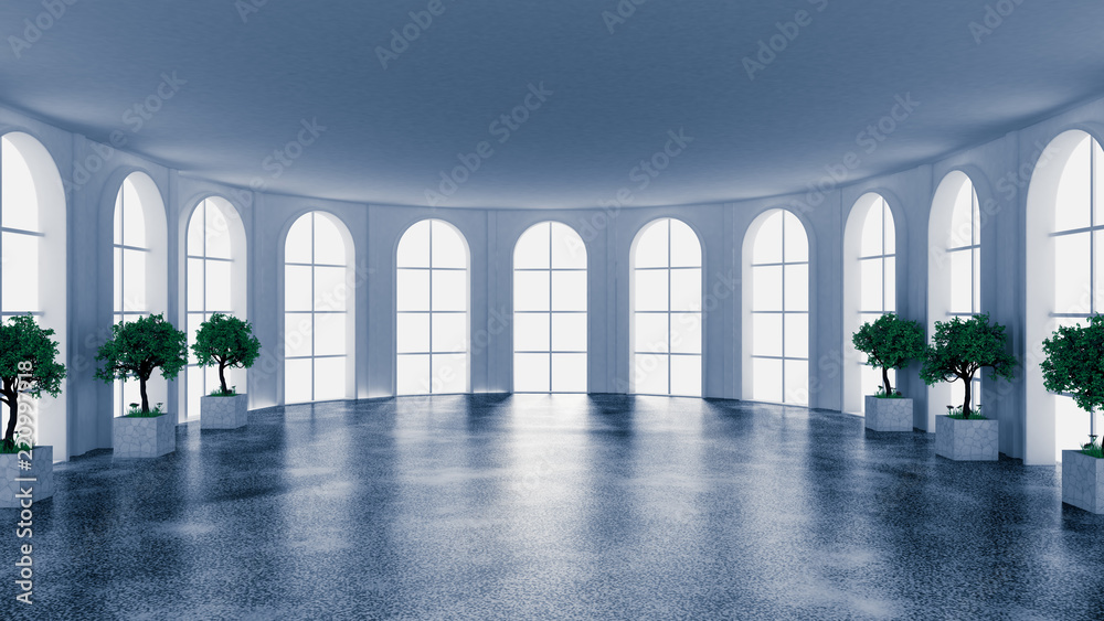 Obraz premium White empty interior, room with windows. 3d illustration, 3d rendering.