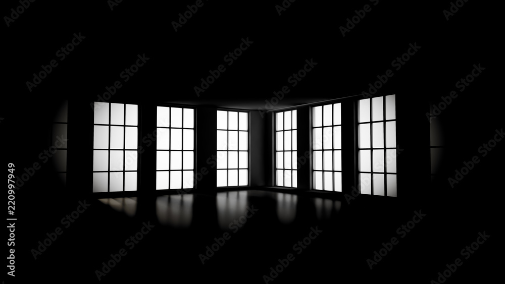 Grim black empty interior. 3d illustration, 3d rendering.