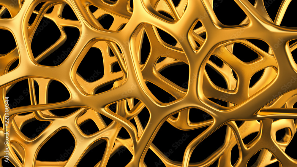 Obraz premium Abstract gold mesh on a black background. 3d illustration, 3d rendering.