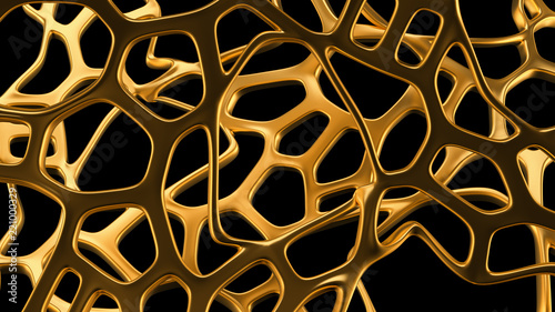 Abstract gold mesh on a black background. 3d illustration, 3d rendering.