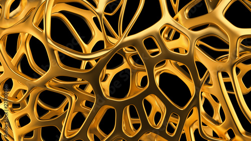 Abstract gold mesh on a black background. 3d illustration  3d rendering.