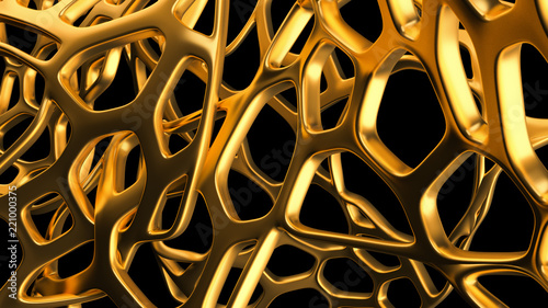 Abstract gold mesh on a black background. 3d illustration  3d rendering.