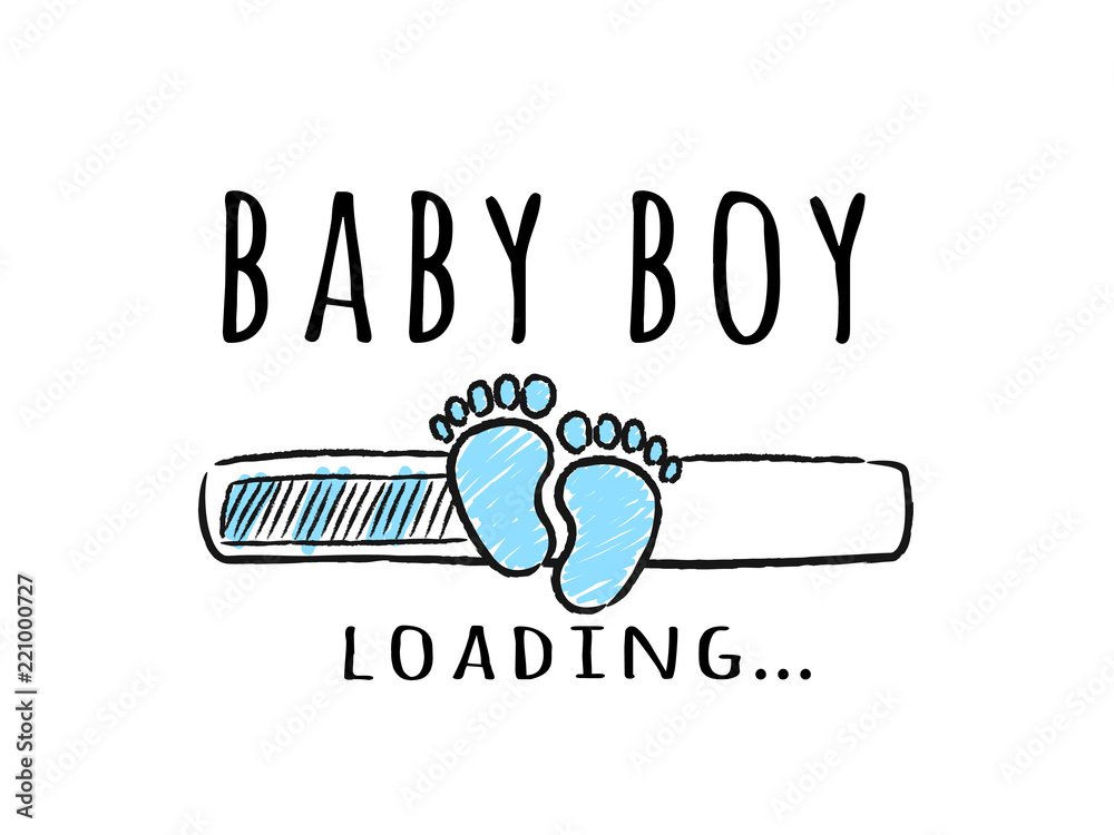 Progress bar with inscription Baby boy loading and kid footprints in sketchy style. Vector