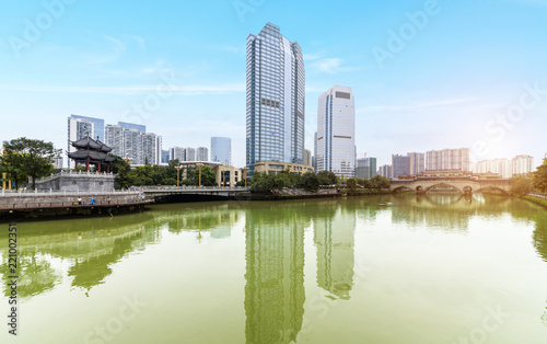 Riverside Park and skyscraper in Guangzhou, China