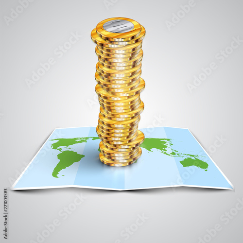 Money on map, vector illustration
