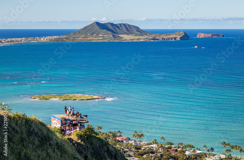 Beautiful view on Popoia (flat island) and Kailua Bay from Pillbox hike. photo