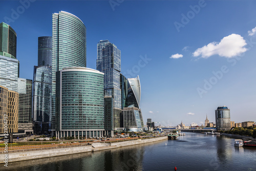 View of the Moscow International Business Center  Moscow River and the Bagration Bridge  Moscow  Russia