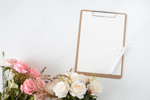Top view of blank white paper note.