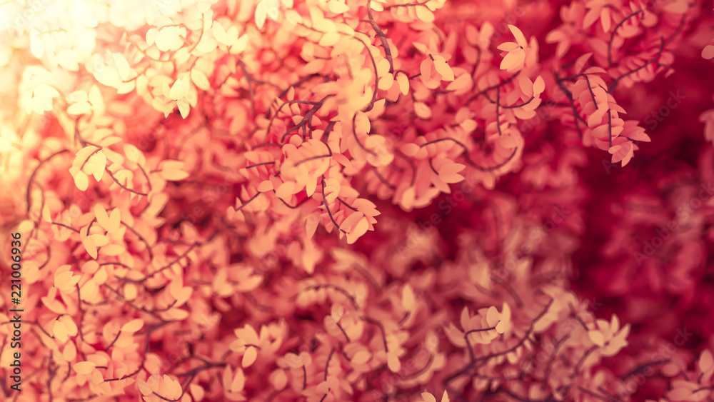 Beautiful pink background with leaves, season of the year. 3d illustration, 3d rendering. Beautiful pink background with leaves, season of the year. 3d illustration, 3d rendering.