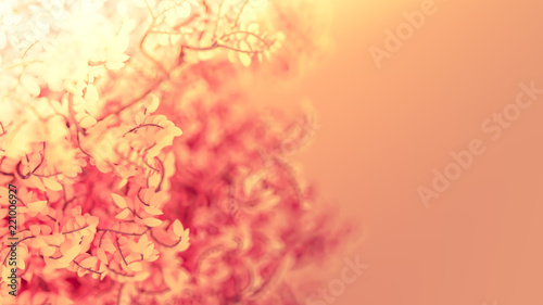 Beautiful pink background with leaves, season of the year. 3d illustration, 3d rendering.