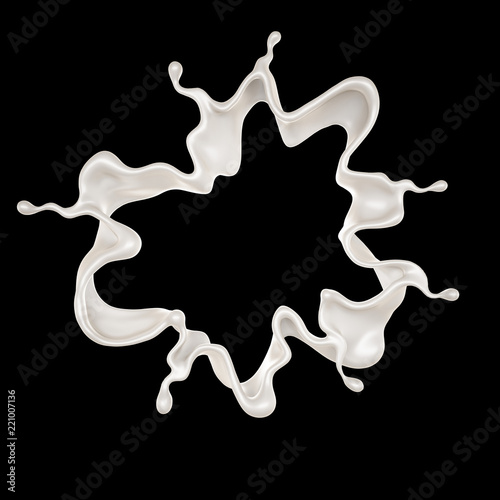 A splash of milk on a black background. 3d illustration  3d rendering.