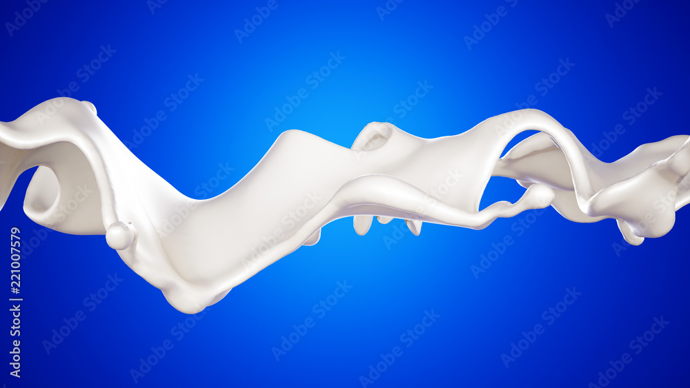 A splash of milk on a blue background. 3d illustration, 3d rendering. A splash of milk on a blue background. 3d illustration, 3d rendering.