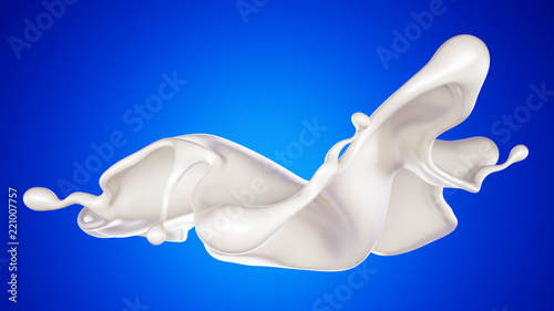 A splash of milk on a blue background. 3d illustration, 3d rendering.