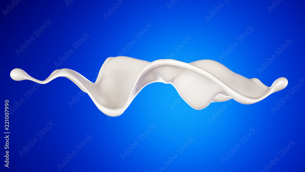 A splash of milk on a blue background. 3d illustration, 3d rendering. A splash of milk on a blue background. 3d illustration, 3d rendering.