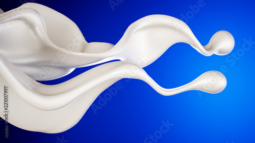 A splash of milk on a blue background. 3d illustration, 3d rendering.