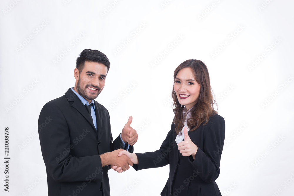 Businessman and businesswoman happy with the new business of the company,The great success of the business concept,The winner of business Businessman and businesswoman happy with the new business of the company,The great success of the business concept,The winner of business