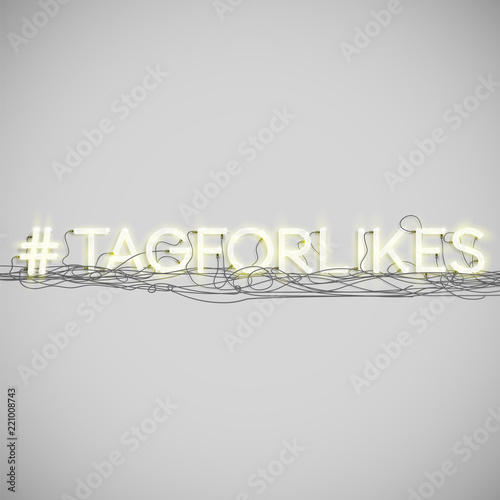 Realistic neon hashtag  word, vector illustration photo