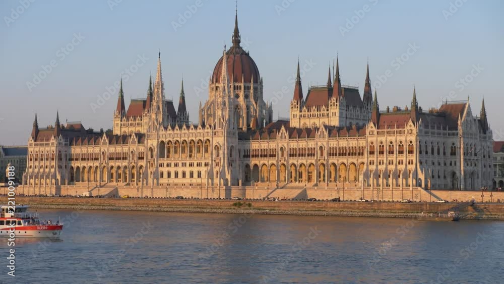 Tourist boat goes in front of the Hungarian parliament in Budapest – handheld native Cinelike-D Tourist boat goes in front of the Hungarian parliament in Budapest – handheld native Cinelike-D