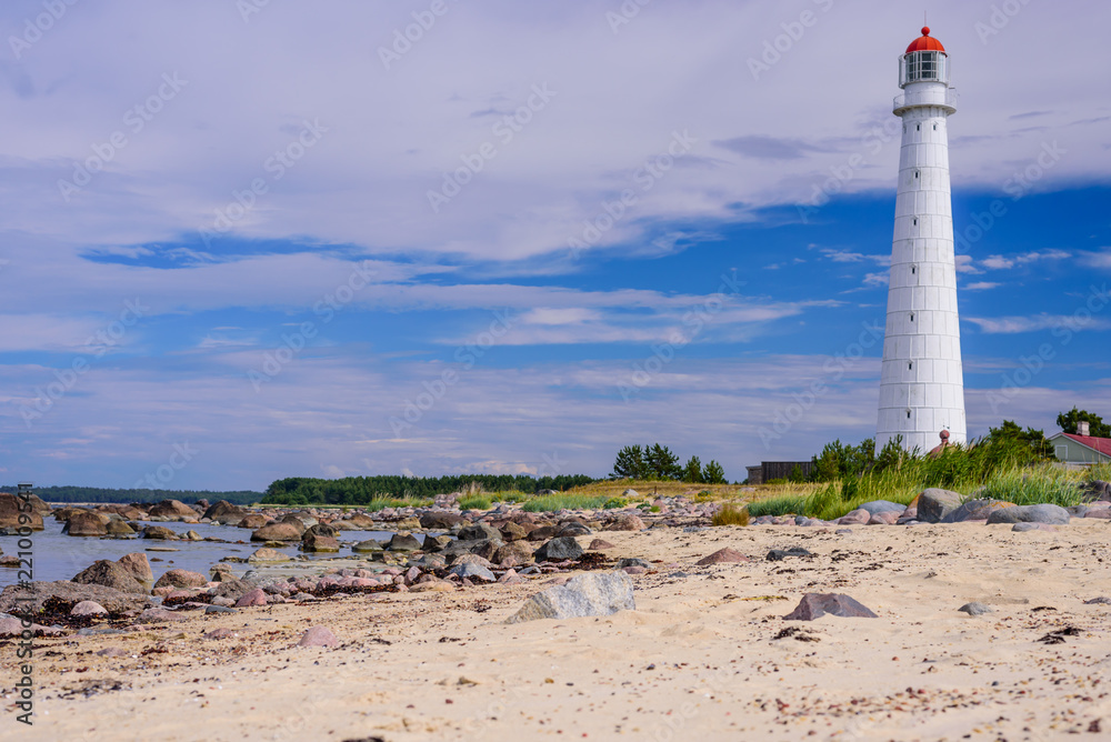 Sightseeing of Hiiumaa island. Tahkuna lighthouse is a popular landmark and scenic location on the Baltic sea coast, Hiiumaa island, Estonia