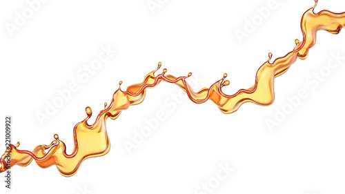 Fototapeta Naklejka Na Ścianę i Meble -  Splash of a transparent orange liquid on a white background. 3d illustration, 3d rendering.