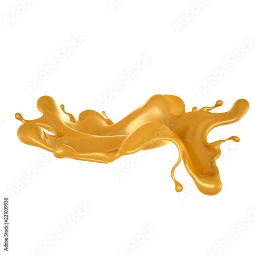 Golden yellow splash of caramel. 3d illustration  3d rendering.