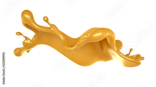 Golden yellow splash of caramel. 3d illustration, 3d rendering.