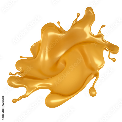 Golden yellow splash of caramel. 3d illustration, 3d rendering.