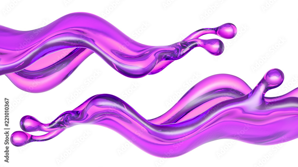 A splash of transparent purple liquid on a white background. 3d illustration, 3d rendering. A splash of transparent purple liquid on a white background. 3d illustration, 3d rendering.