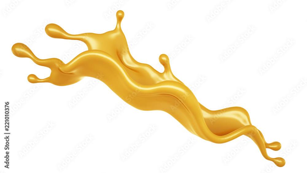 Golden yellow splash of caramel. 3d illustration, 3d rendering. Golden yellow splash of caramel. 3d illustration, 3d rendering.