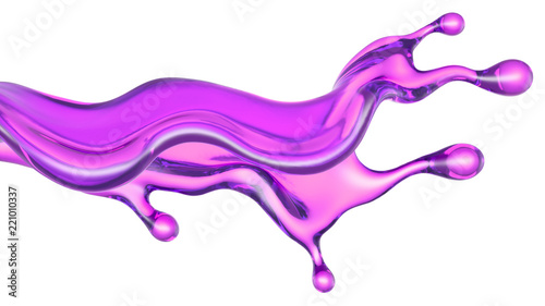 A splash of transparent purple liquid on a white background. 3d illustration, 3d rendering.