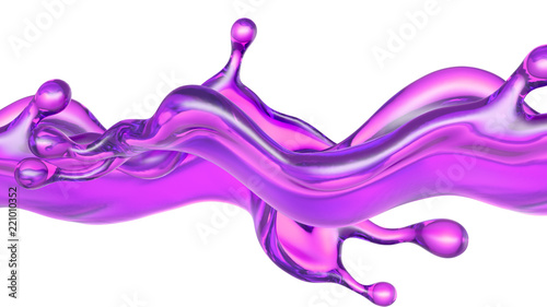 A splash of transparent purple liquid on a white background. 3d illustration, 3d rendering.