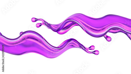 A splash of transparent purple liquid on a white background. 3d illustration, 3d rendering.