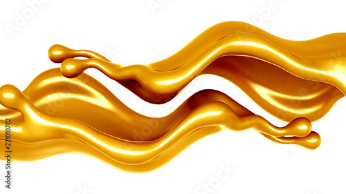 Golden yellow splash of caramel. 3d illustration, 3d rendering.